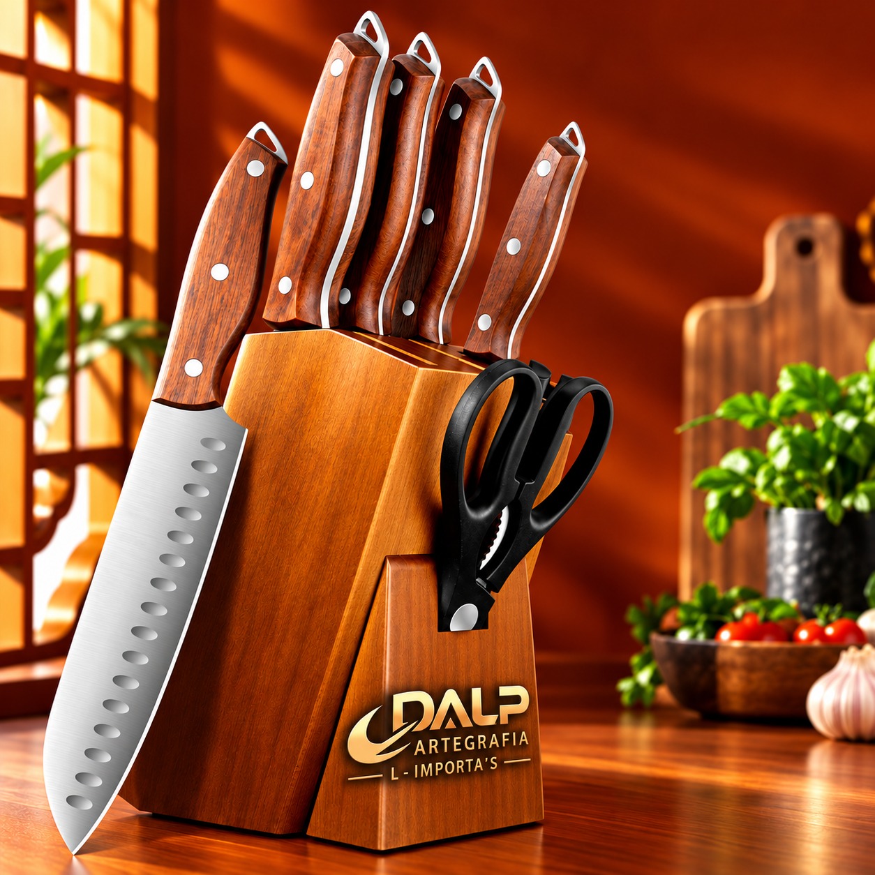 Set de 10 cuchillos de cocina con soporte de madera de acacia